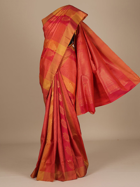 

Pothys Pink & Orange Pure Silk Woven Design Saree