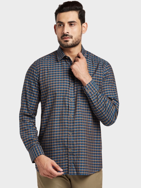 

ColorPlus Men Blue & Beige Tailored Fit Checked Casual Shirt