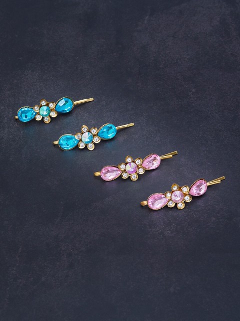 

Golden Peacock Women Set of 2 Embellished Alligator Hair Clips, Pink