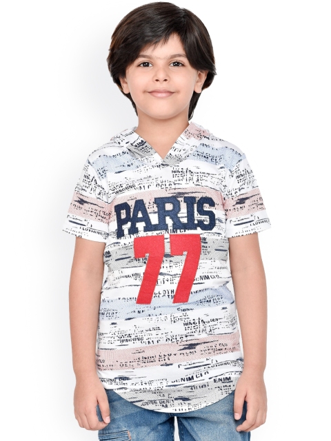 

ORANGE PUMPKKIN Boys White Printed V-Neck T-shirt