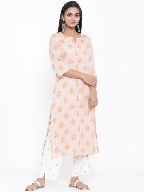 

PIROH Women Beige & White Printed Kurta with Palazzos