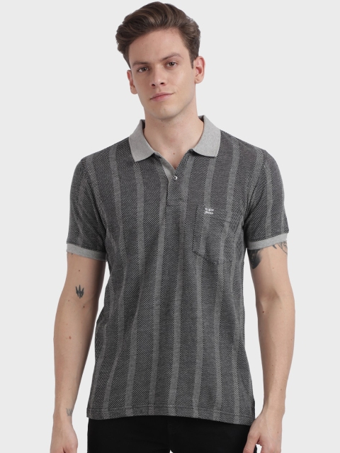 

ColorPlus Men Black Striped Polo Collar T-shirt