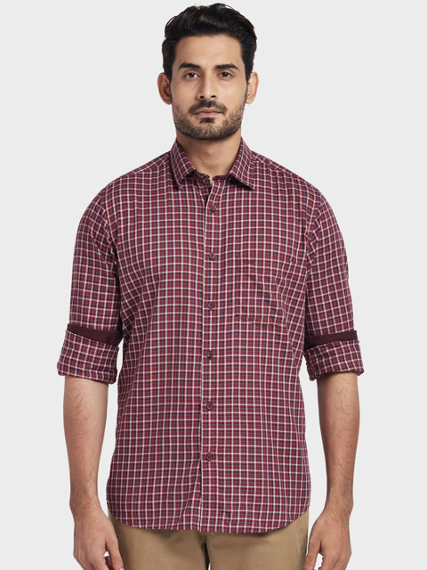 

ColorPlus Men Maroon & White Tailored Fit Checked Casual Shirt