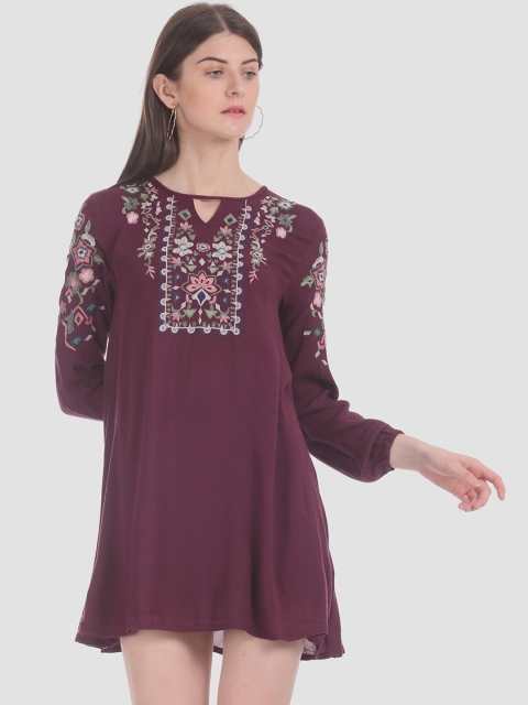 

Aeropostale Women Burgundy Solid A-Line Dress