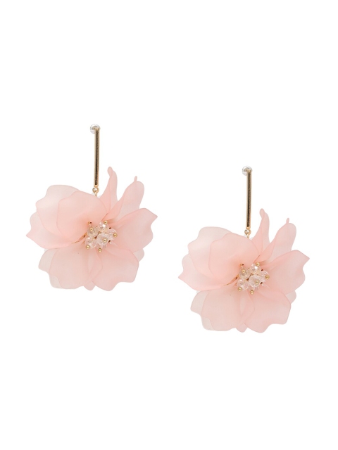

FOREVER 21 Gold-Toned & Pink Floral Drop Earrings