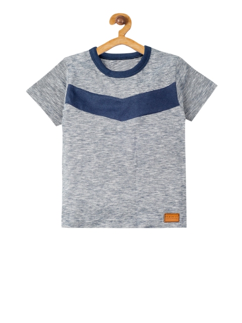 

YOUNG BIRDS Boys Navy Blue Colourblocked Round Neck T-shirt