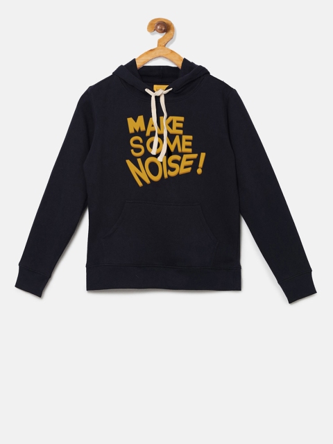 

Instafab Boys Black & Mustard Printed Hooded Sweatshirt