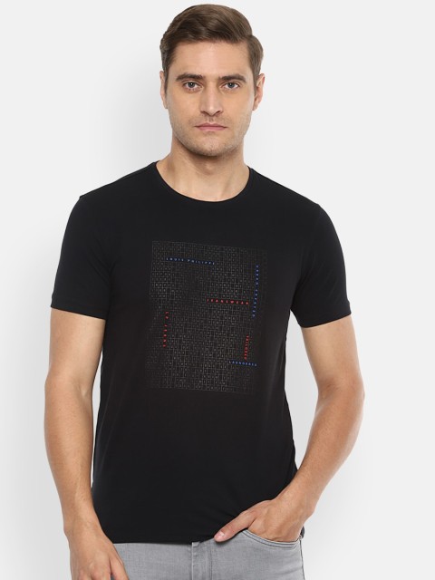 

Louis Philippe Jeans Men Black Printed Round Neck Pure Cotton T-shirt