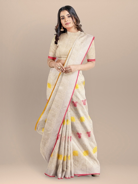 

BharatSthali Cream-Coloured Pure Linen Bhagalpuri Sustainable Saree