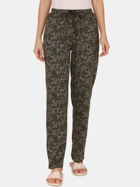 

Zivame Women Charcoal Grey Printed Antiviral Finish Lounge Pants