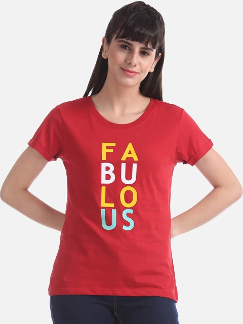 

Cherokee Women Red Printed Round Neck T-shirt