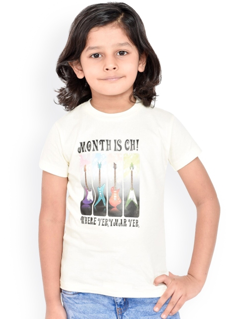 

ORANGE PUMPKKIN Boys White Printed Round Neck T-shirt