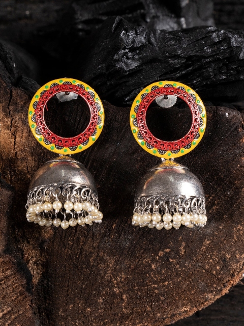 

Shoshaa Pink Silver-Plated Dome Shaped Jhumkas