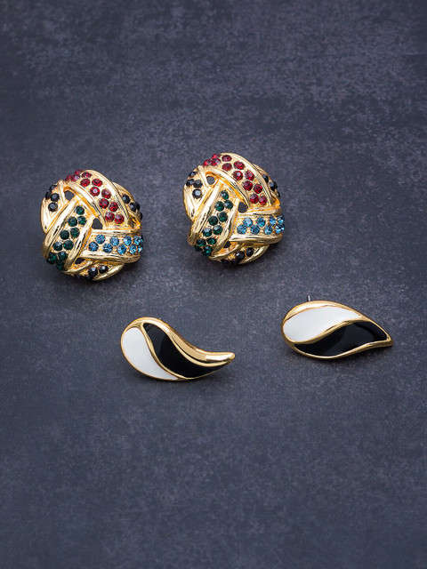 

Golden Peacock Set Of 2 Multicoloured Gold-Plated Circular Studs, Multi
