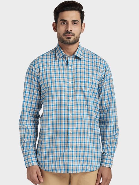 

ColorPlus Men Blue & Orange Tailored Fit Checked Casual Shirt
