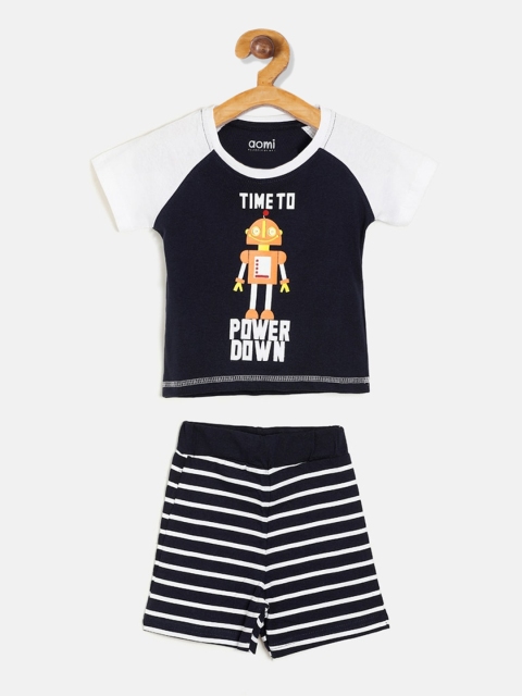 

Aomi Boys Black & White Printed Night Suit