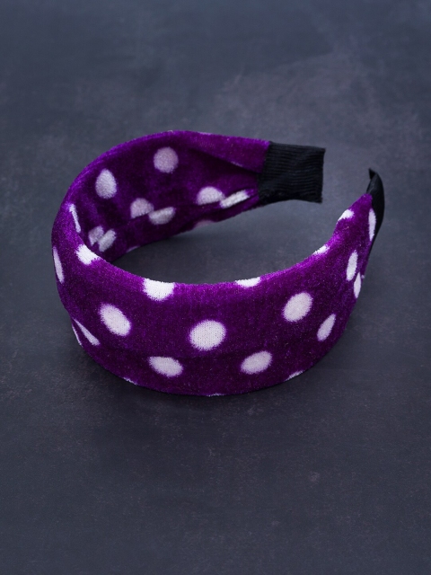 

Golden Peacock Women Purple Polka Dot Printed Velvet Hairband