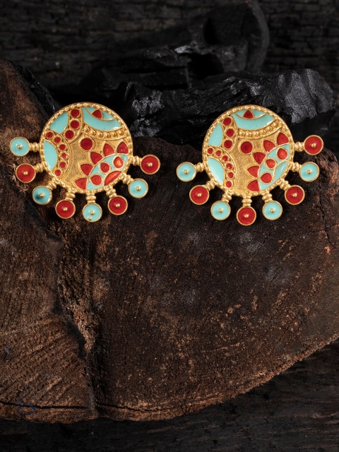 

Shoshaa Gold-Plated Turquoise Blue & Pink Enamelled Circular Studs