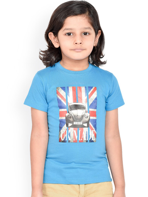 

ORANGE PUMPKKIN Boys Blue Printed Round Neck T-shirt