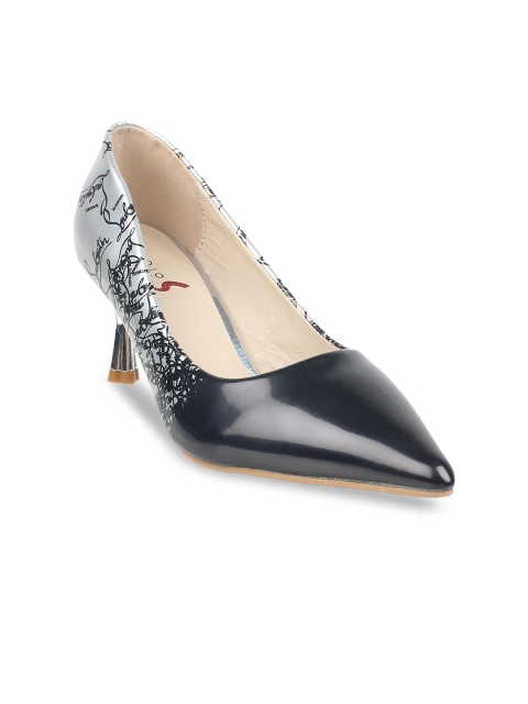 

STEPpings Women Silver-Toned & Black Printed Kitten Heels