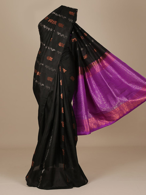 

Pothys Black & Purple Pure Silk Woven Design Saree