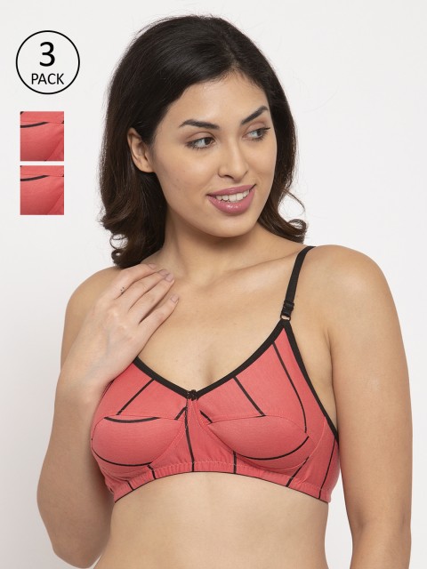 

Innocence Pack Of 3 Coral Orange Printed Non-Wired Non-Padded Everyday Bra BBAPLIN90637