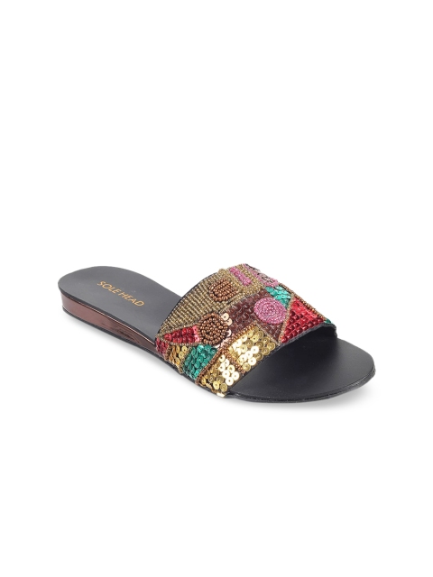 

SOLE HEAD Women Gold-Toned Embellished Open Toe Flats