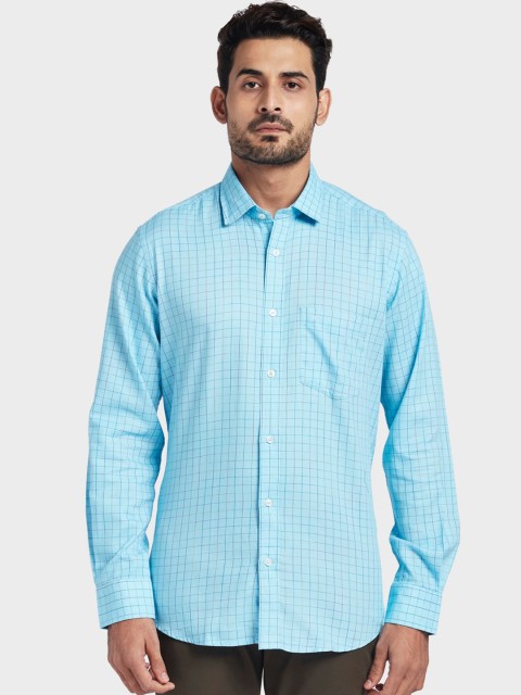 

ColorPlus Men Blue Tailored Fit Checked Casual Shirt