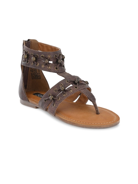 

Zebba Women Brown Embellished PU Open Toe Flats