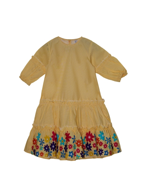 

KiddoPanti Girls Mustard Yellow Printed A-Line Dress