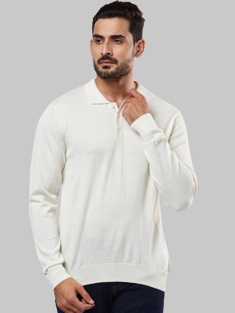 

Raymond Men White Solid Polo Collar Pullover Sweater