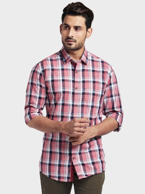 

ColorPlus Men Pink & Navy Blue Tailored Fit Checked Casual Shirt