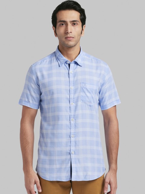 

Parx Men Blue Slim Fit Checked Casual Shirt