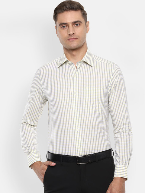

Louis Philippe Men Cream-Coloured & Black Regular Fit Striped Formal Shirt