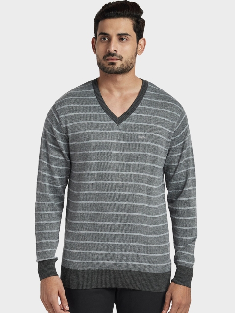 

ColorPlus Men Grey Striped Tailored Fit Pullover Sweater