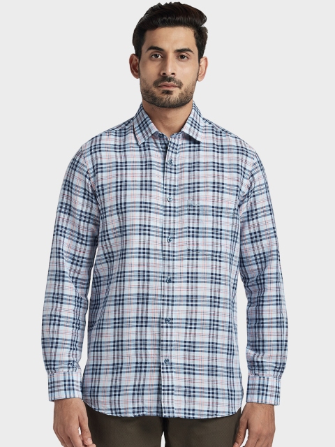 

ColorPlus Men Blue & Red Tailored Fit Checked Casual Linen Shirt