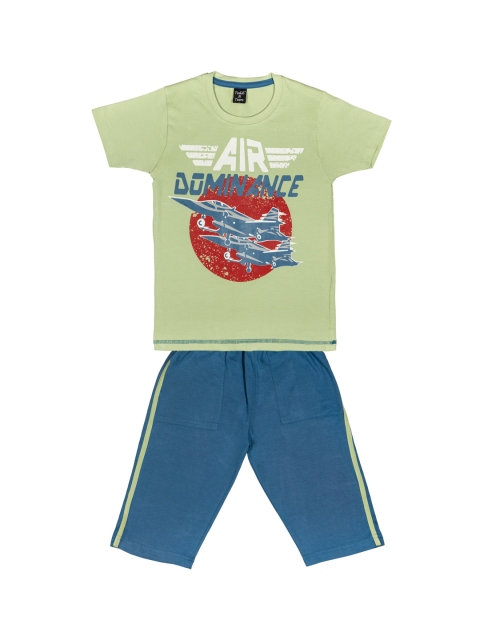 

Todd N Teen Boys Green And Blue Printed T-Shirt With Shorts