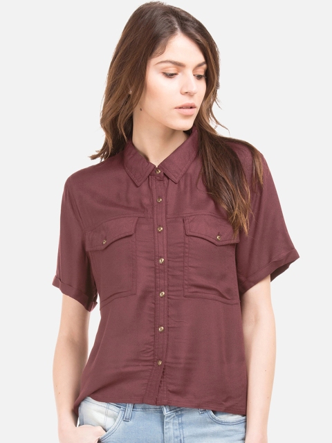 

Cherokee Women Maroon Boxy Solid Casual Shirt