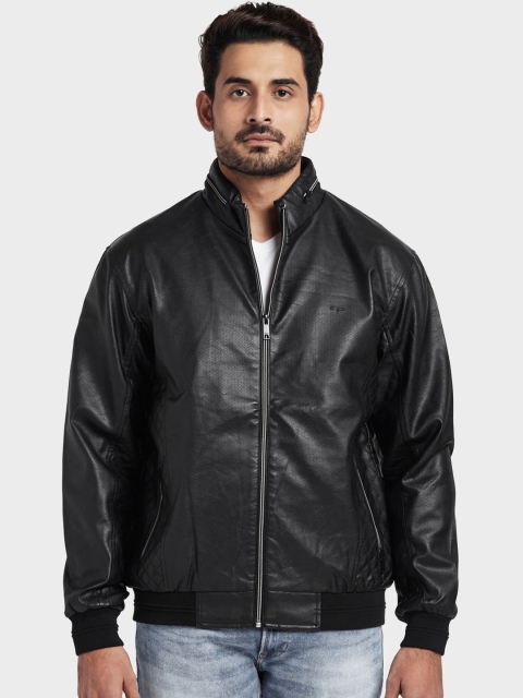 

ColorPlus Men Black Solid Biker Jacket