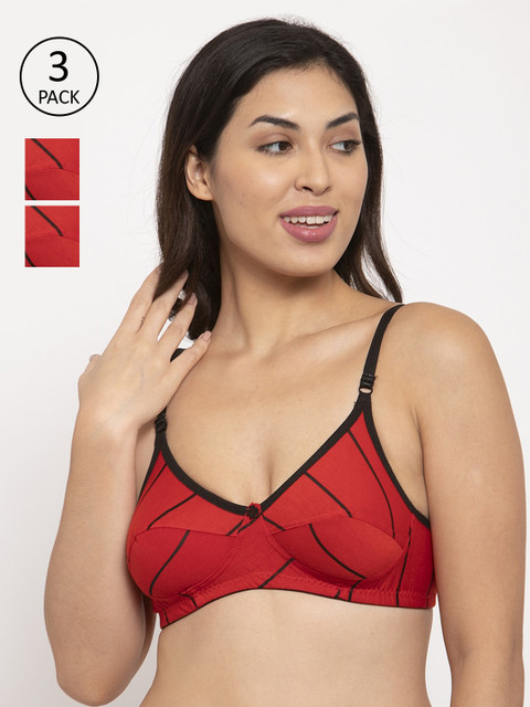 

Innocence Pack Of 3 Red & Black Printed Non-Padded & Non-Wired Everyday Bras BBAPLIN90639