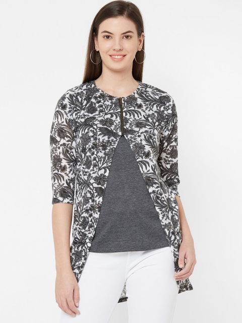 

Juliet Women Grey & White Floral Printed Shrug