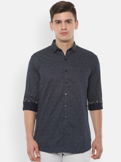 

V Dot Men Navy Blue Slim Fit Printed Casual Shirt
