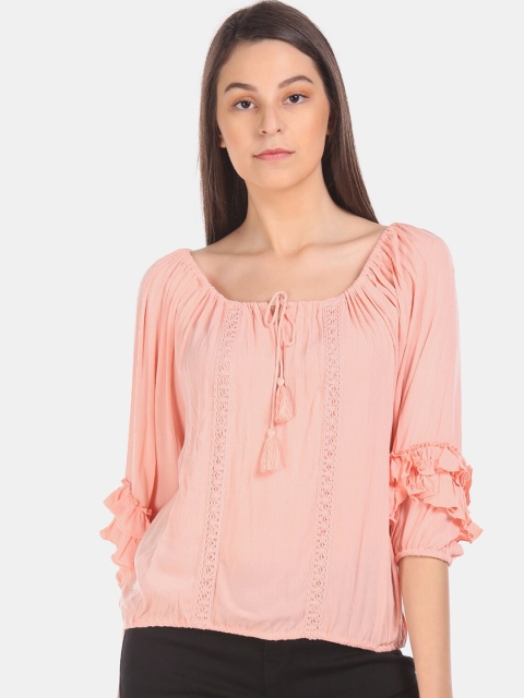 

Cherokee Women Peach-Coloured Solid Blouson Top