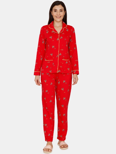

Zivame Women Red & Yellow Graphic Printed Night Suit ZI60S5FASH00