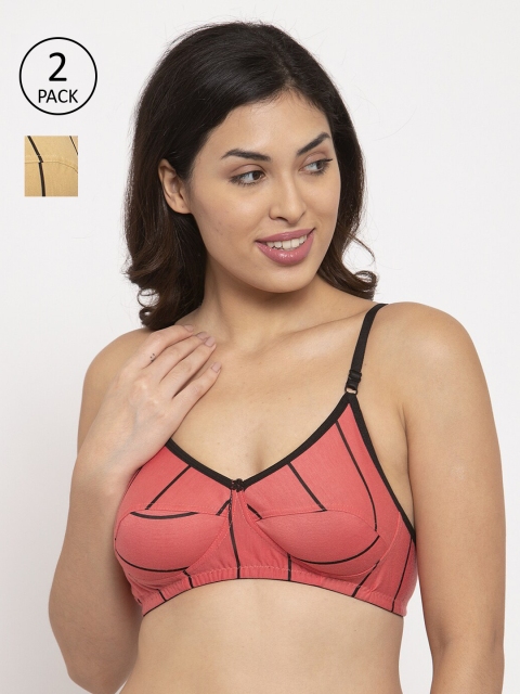 

Innocence Pack Of 2 Printed Non-Wired Non-Padded Everyday Bras BBAPLIN90619, Peach