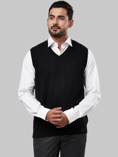

Raymond Men Black Solid Woolen Sweater Vest