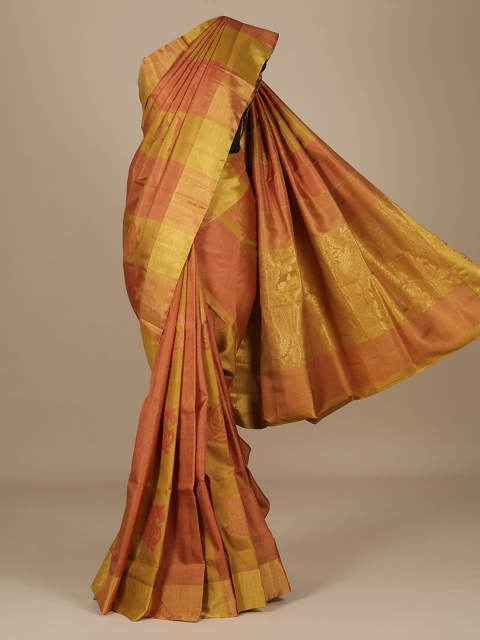

Pothys Orange & Gold-Toned Pure Silk Woven Design Saree