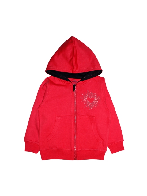 

KiddoPanti Girls Red Solid Hooded Sweatshirt