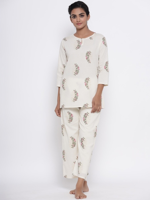 

Fabriko Women White Printed Night suit