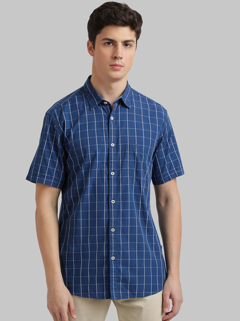 

Parx Men Navy Blue & White Slim Fit Checked Casual Shirt